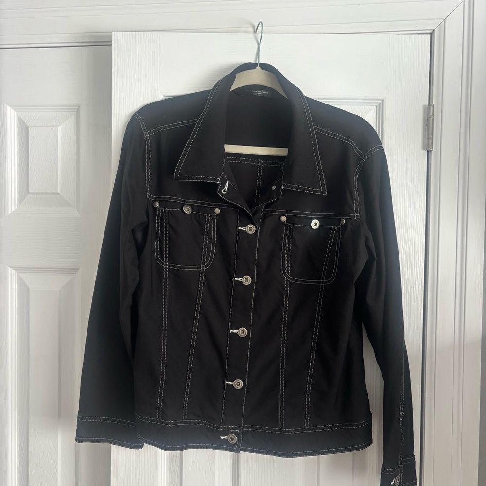 Simon Chang Black Jean Jacket style with White Stitching